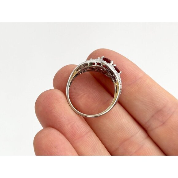 Art Deco Garnet Oval Cut Multi Gemstone Tapered Shank Sterling Silver Ring sz 8 - Picture 7 of 9